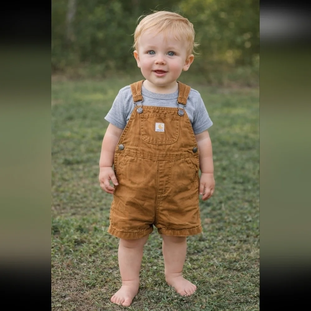 Carhartt Unisex Brown Cotton Snap Bottom Baby Classic Overall Shorts 18M